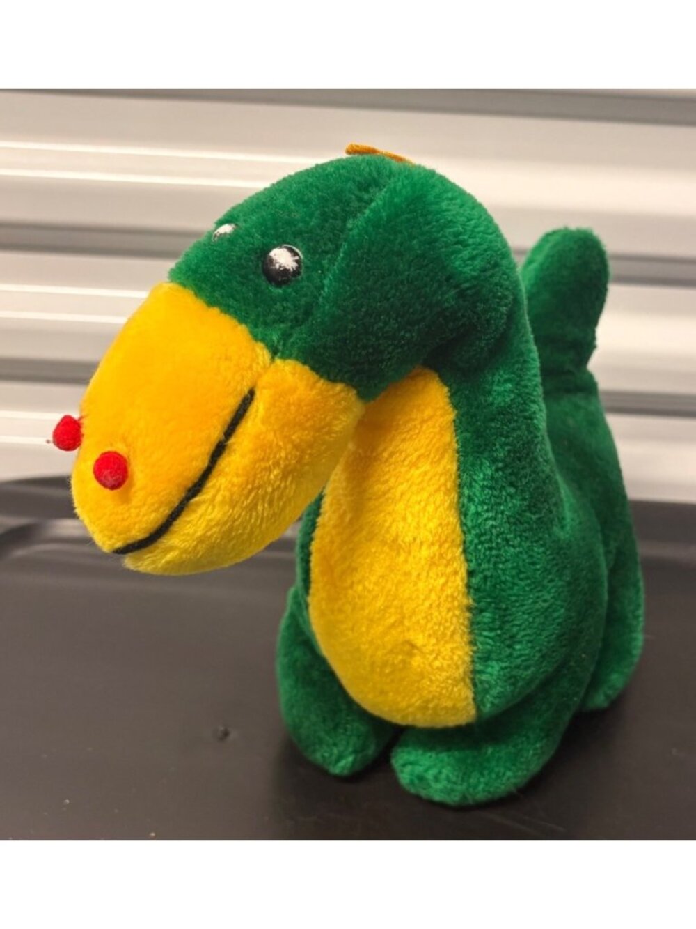 Vintage B.J. Toy Co. Green & Yellow Plush Dinosaur Stuffed Animal Made In Korea